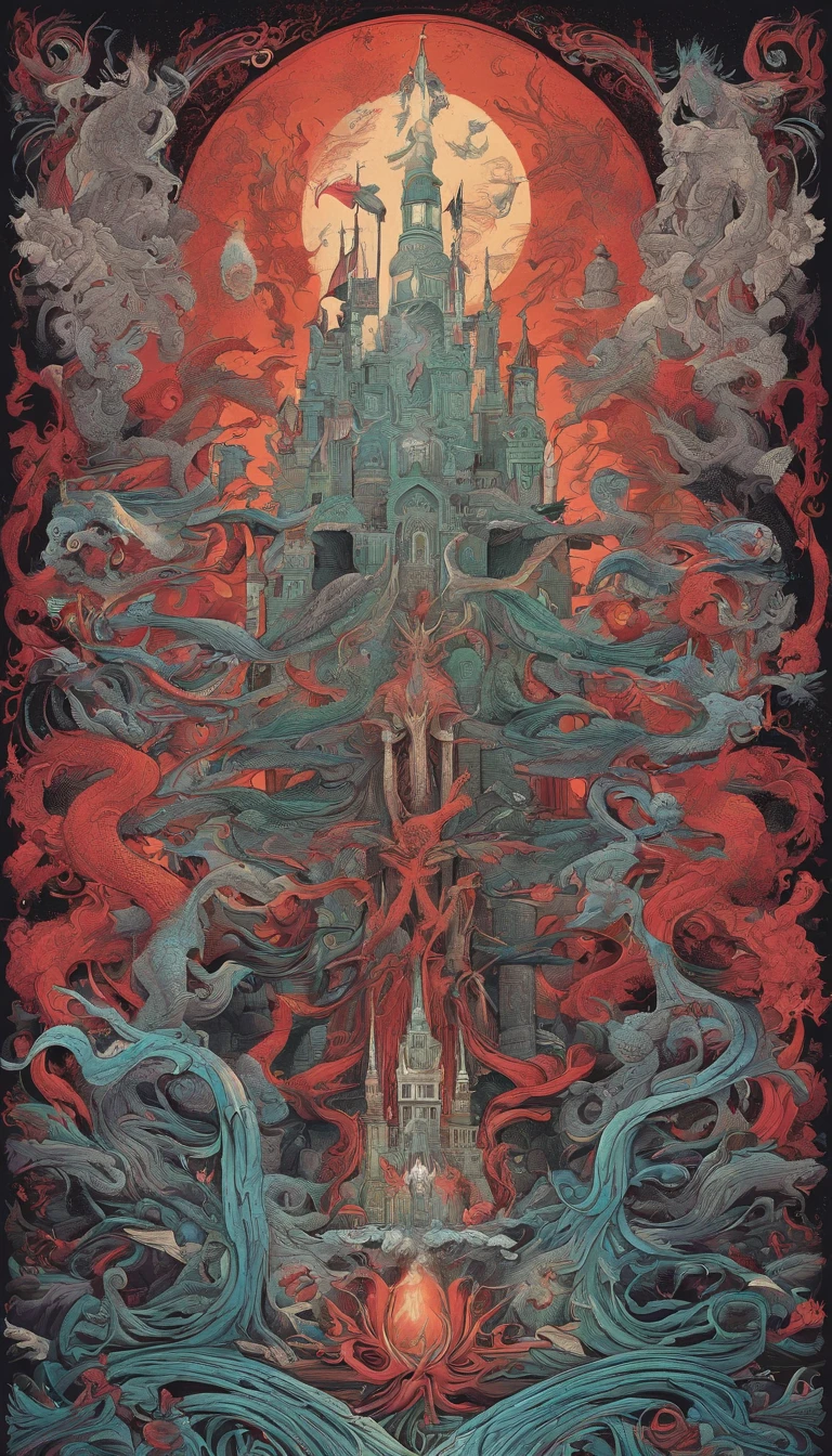From the depths he emerges, devil,
The Cthulhu's Parade in crimson hues.
Whispers of the otherworldly echo,
A festival where madness and beauty fuse.
In the night sky adorned with abyssal splendor,
Feathers stained with blood dance and soar.
Entwined by threads of fate,
The deranged revel in ecstasy's roar.
Oh mighty Cthulhu, ruler of the depths,
In our pursuit of desires so forlorn,
We embark on a path of madness and despair,
Guided by the disciples of the one we adorn.
On the grand boulevard, grotesque forms stride,
Where terror and beauty intertwine.
In the realm betwixt dreams and nightmares,
We surrender ourselves to euphoria's shrine.
Praise his name, the great Cthulhu,
Monarch of the abyss, the wellspring of our insanity.
In this eternal procession's stage,
We celebrate the coming of the world's calamity.