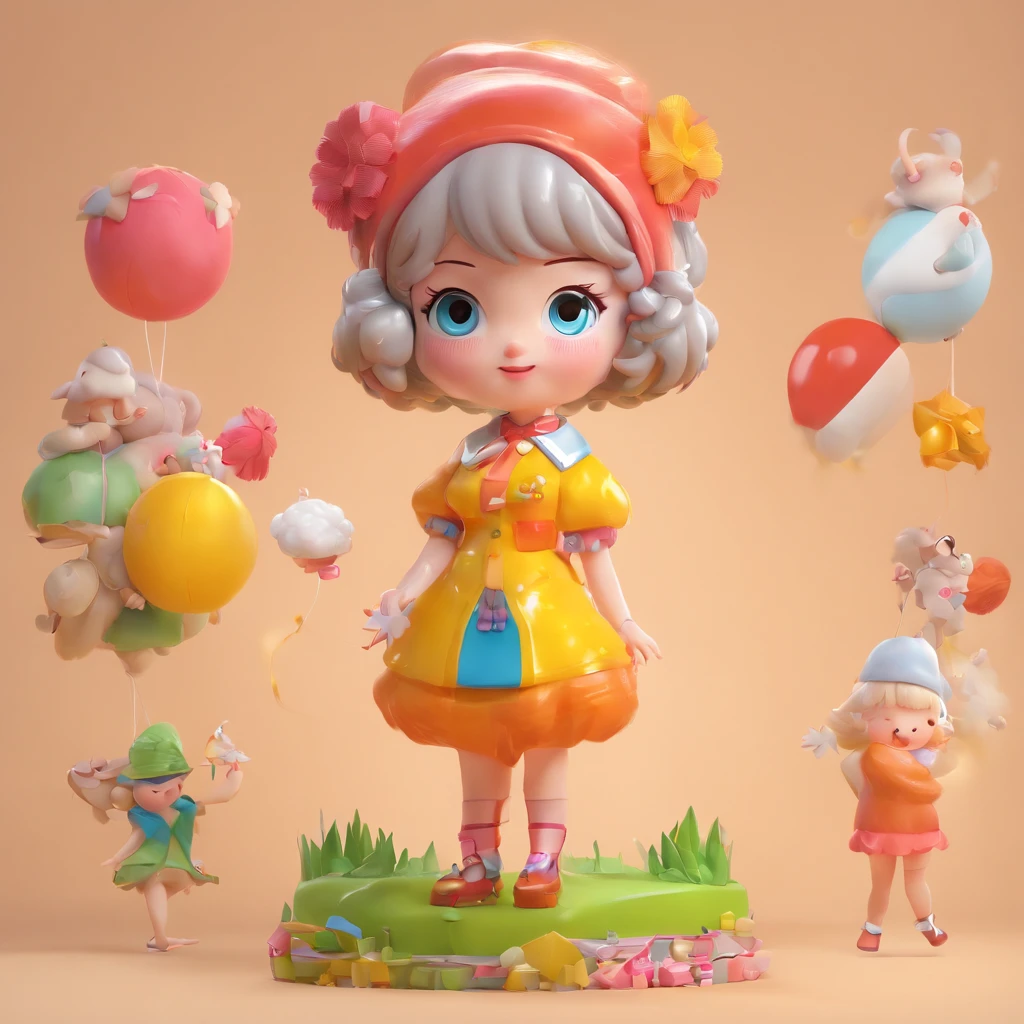 super cute girl IP by pop mart, Bright eyes, cherub,Little dressed like little ball peep, one sheep, Clay, Models, a blind box toy, Glossy and delicate,Clean background, Good gloss, 3D rendering of,Best quality
