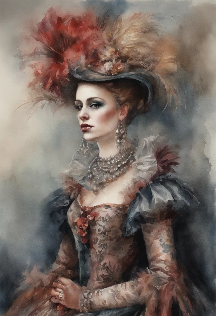a Late Baroque, rococo regel 2d waterpaint oil painting fearful intimadating savage traditional fullbody queen female shaved skinpunk goth, emo goth spikey fashion shoot editorial style, Hypebeast ultra fast fashion with goth emo accessories
