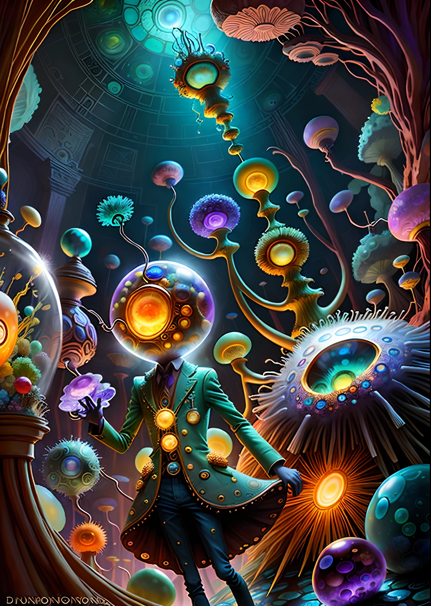 Elfin protozoa, surreal, dandelionwanderer, agate geodes, by Dan Mumford, , Dr. Seuss, WLOP, , dandelionseer, flowervirus, big eyes