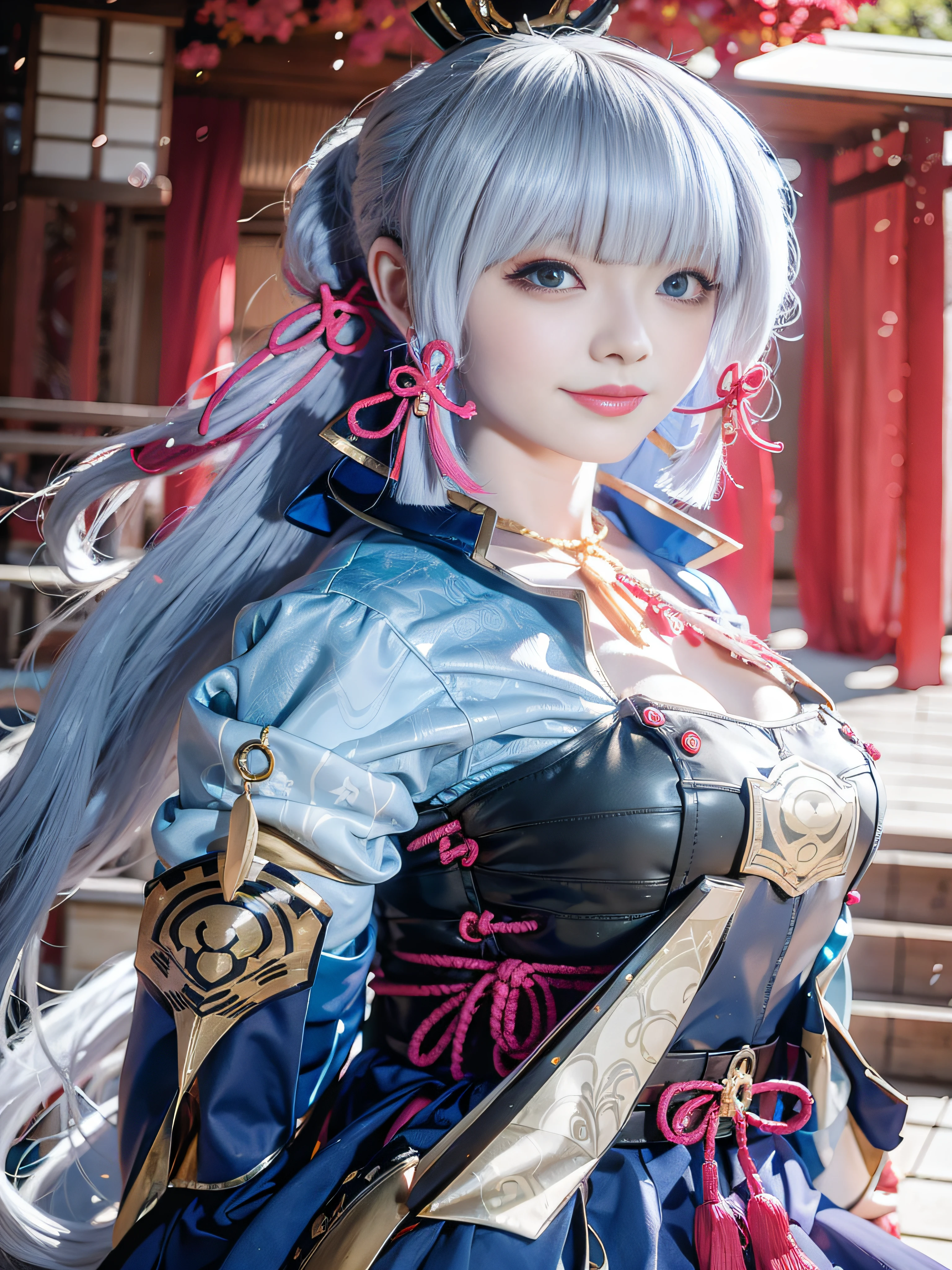 Gray-haired woman was sitting on the ground, Anime girl cosplay, beautiful and seductive anime woman, goddess of Japan, Anime Cosplay, palatial palace ， a girl in hanfu, Cute anime waifu in a nice dress, perfect android girl, charming anime girls, Beautiful anime girl, beautiful anime woman, anime goddess, keqing from genshin impact, a beautiful fantasy empress、A bell hangs on his chest、Japanese style costume