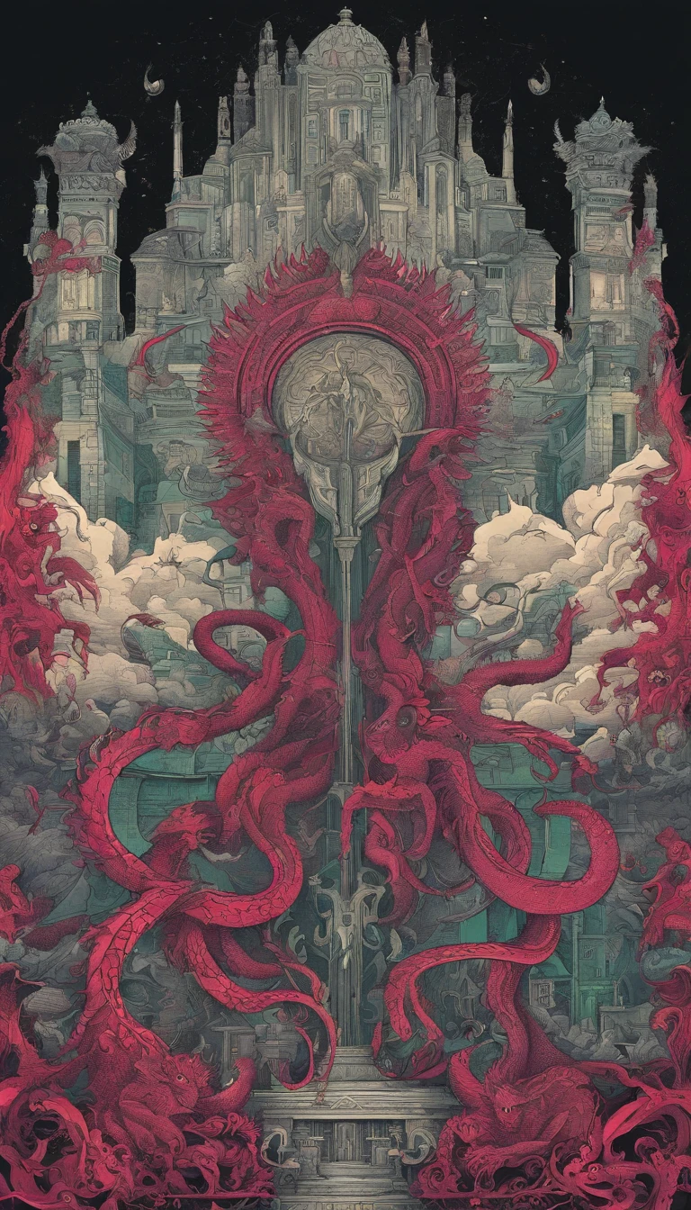 From the depths he emerges, devil,
The Cthulhu's Parade in crimson hues.
Whispers of the otherworldly echo,
A festival where madness and beauty fuse.
In the night sky adorned with abyssal splendor,
Feathers stained with blood dance and soar.
Entwined by threads of fate,
The deranged revel in ecstasy's roar.
Oh mighty Cthulhu, ruler of the depths,
In our pursuit of desires so forlorn,
We embark on a path of madness and despair,
Guided by the disciples of the one we adorn.
On the grand boulevard, grotesque forms stride,
Where terror and beauty intertwine.
In the realm betwixt dreams and nightmares,
We surrender ourselves to euphoria's shrine.
Praise his name, the great Cthulhu,
Monarch of the abyss, the wellspring of our insanity.
In this eternal procession's stage,
We celebrate the coming of the world's calamity.