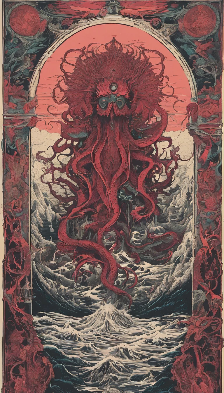 Red mist lingers,Red smoke,Liquid flow,Surrealism,Abstract Art,Impression style,Lovecraft atmosphere