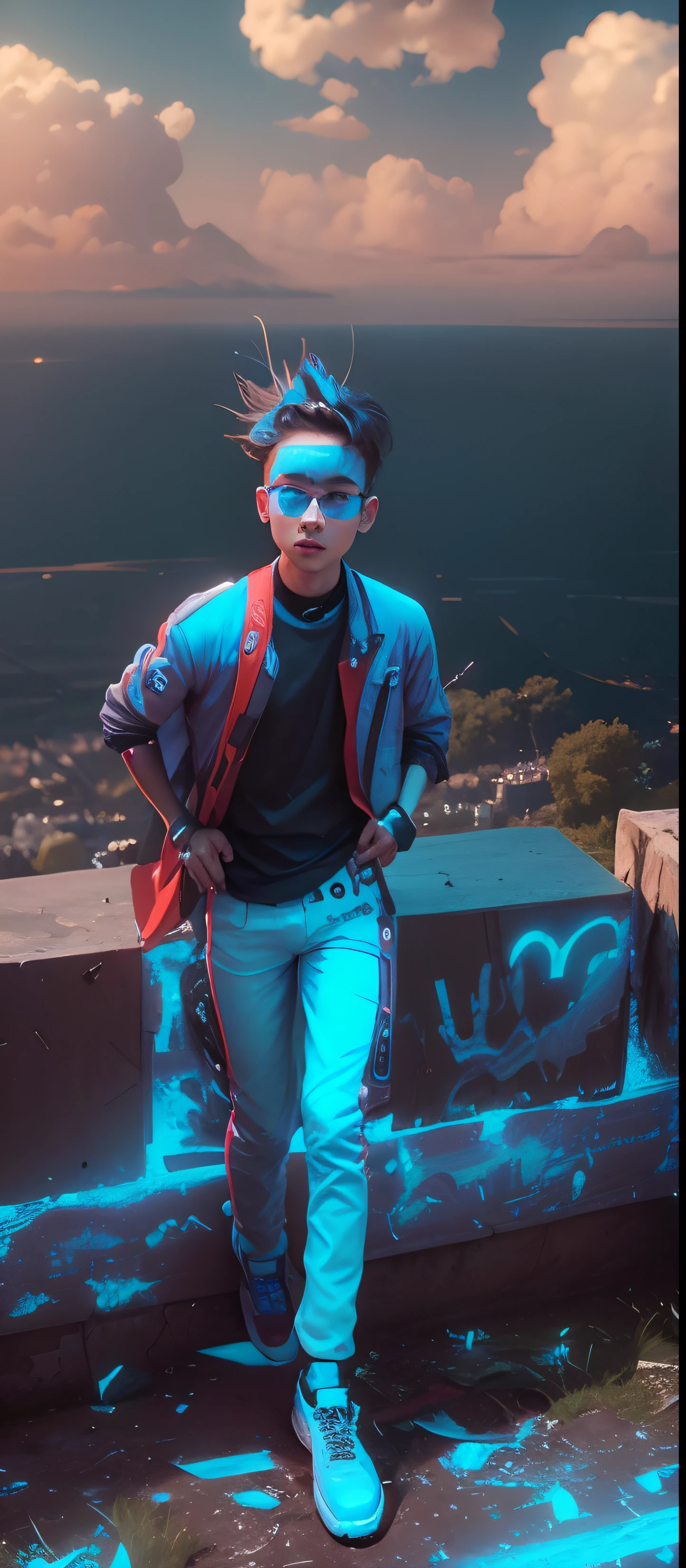 Boy with girl futuristic background realistic face 8k ultra details high quality