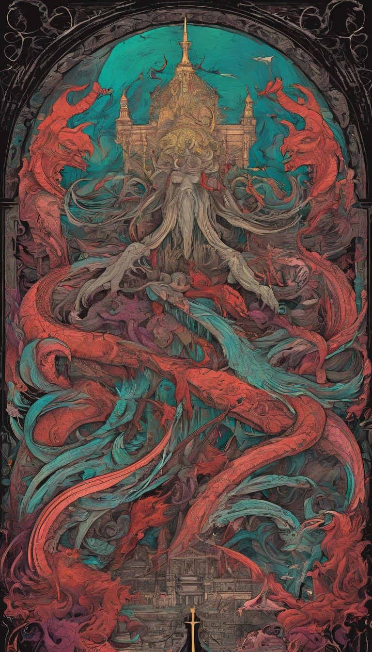 From the depths he emerges, devil,
The Cthulhu's Parade in crimson hues.
Whispers of the otherworldly echo,
A festival where madness and beauty fuse.
In the night sky adorned with abyssal splendor,
Feathers stained with blood dance and soar.
Entwined by threads of fate,
The deranged revel in ecstasy's roar.
Oh mighty Cthulhu, ruler of the depths,
In our pursuit of desires so forlorn,
We embark on a path of madness and despair,
Guided by the disciples of the one we adorn.
On the grand boulevard, grotesque forms stride,
Where terror and beauty intertwine.
In the realm betwixt dreams and nightmares,
We surrender ourselves to euphoria's shrine.
Praise his name, the great Cthulhu,
Monarch of the abyss, the wellspring of our insanity.
In this eternal procession's stage,
We celebrate the coming of the world's calamity.