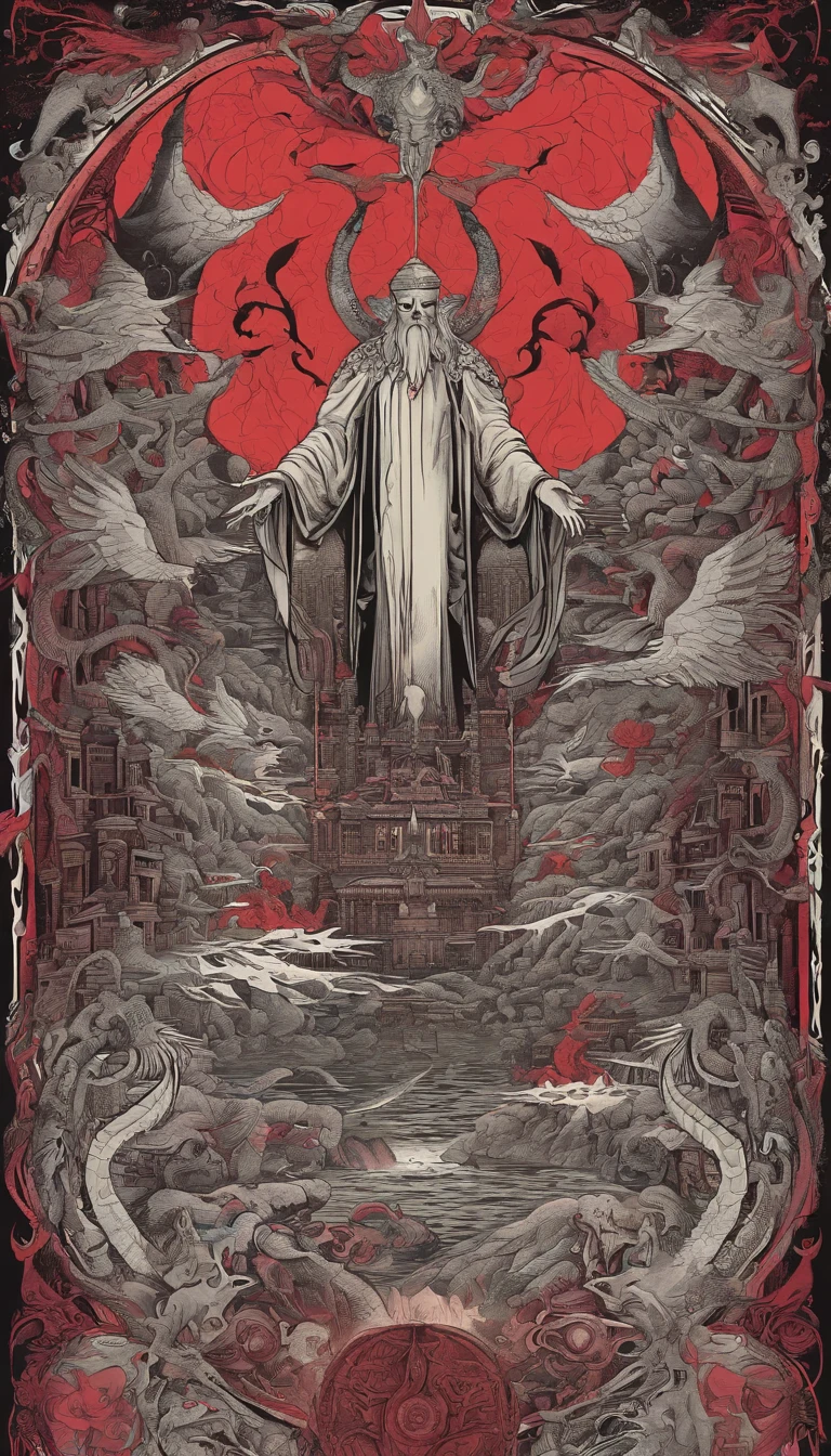 From the depths he emerges, devil,
The Cthulhu's Parade in crimson hues.
Whispers of the otherworldly echo,
A festival where madness and beauty fuse.
In the night sky adorned with abyssal splendor,
Feathers stained with blood dance and soar.
Entwined by threads of fate,
The deranged revel in ecstasy's roar.
Oh mighty Cthulhu, ruler of the depths,
In our pursuit of desires so forlorn,
We embark on a path of madness and despair,
Guided by the disciples of the one we adorn.
On the grand boulevard, grotesque forms stride,
Where terror and beauty intertwine.
In the realm betwixt dreams and nightmares,
We surrender ourselves to euphoria's shrine.
Praise his name, the great Cthulhu,
Monarch of the abyss, the wellspring of our insanity.
In this eternal procession's stage,
We celebrate the coming of the world's calamity.
