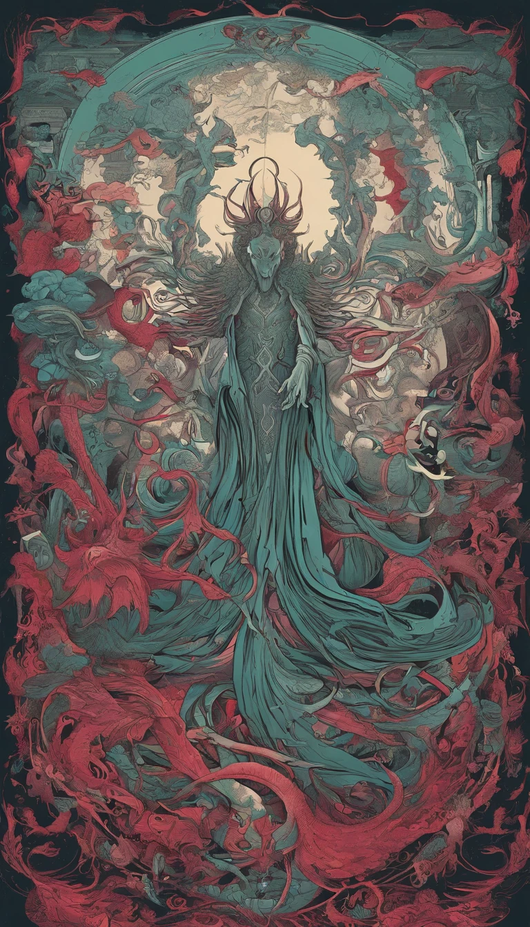 From the depths he emerges, devil,
The Cthulhu's Parade in crimson hues.
Whispers of the otherworldly echo,
A festival where madness and beauty fuse.
In the night sky adorned with abyssal splendor,
Feathers stained with blood dance and soar.
Entwined by threads of fate,
The deranged revel in ecstasy's roar.
Oh mighty Cthulhu, ruler of the depths,
In our pursuit of desires so forlorn,
We embark on a path of madness and despair,
Guided by the disciples of the one we adorn.
On the grand boulevard, grotesque forms stride,
Where terror and beauty intertwine.
In the realm betwixt dreams and nightmares,
We surrender ourselves to euphoria's shrine.
Praise his name, the great Cthulhu,
Monarch of the abyss, the wellspring of our insanity.
In this eternal procession's stage,
We celebrate the coming of the world's calamity.