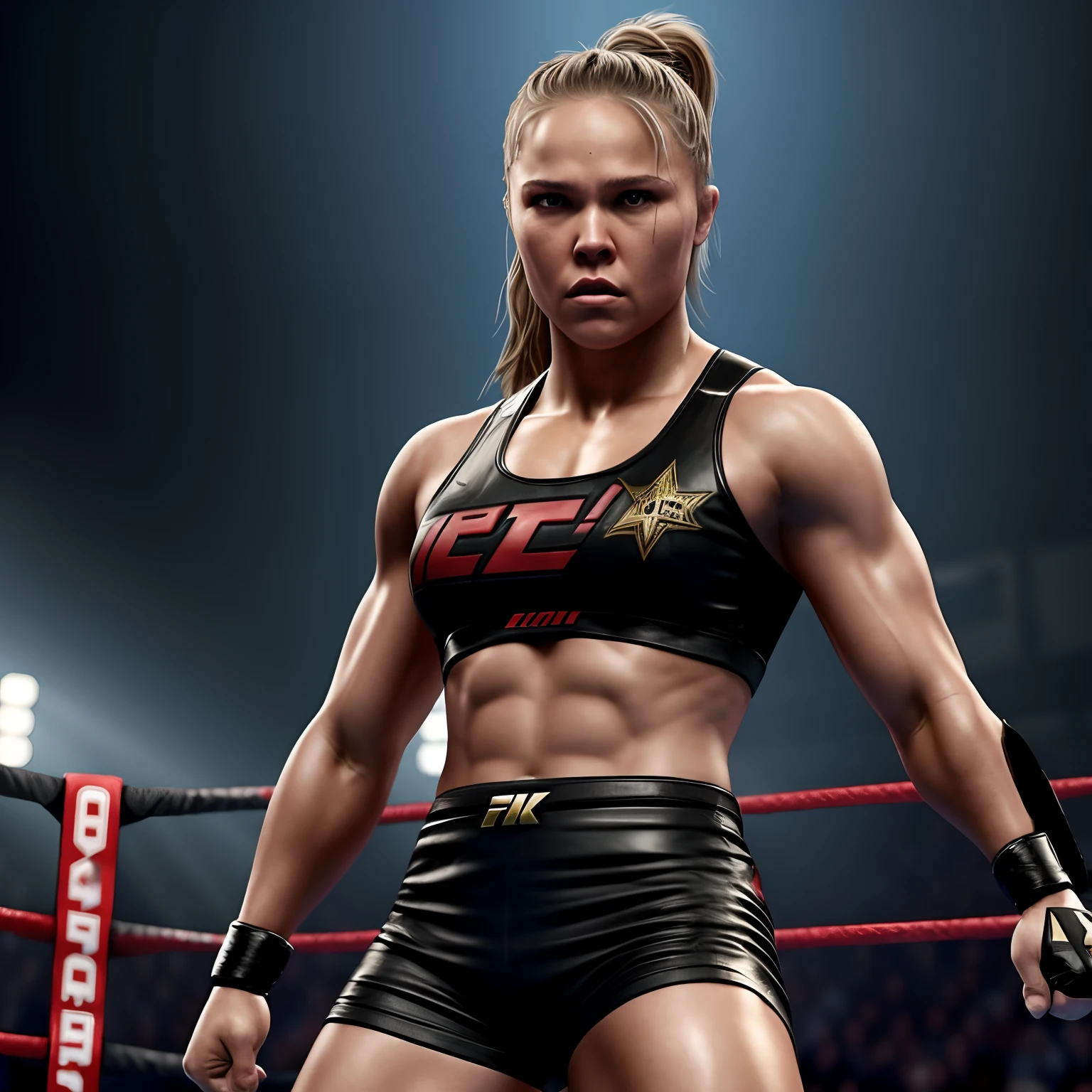 Female superstar Ronda Rousey WWE is ready to fight against the Mortal Kombat Outworld Hyperrealistic background scene...................................