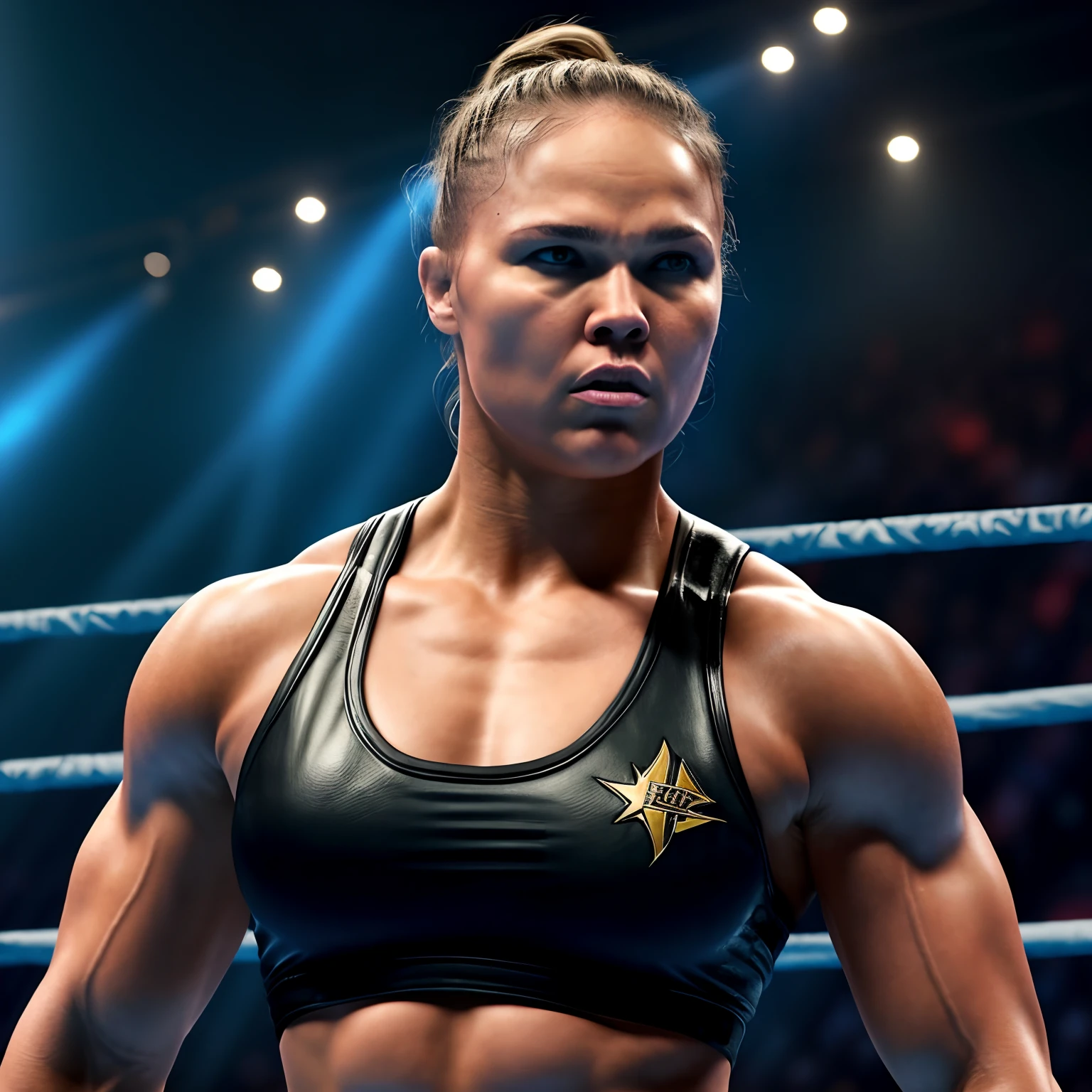Female superstar Ronda Rousey WWE is ready to fight against the Mortal Kombat Outworld Hyperrealistic background scene..................................