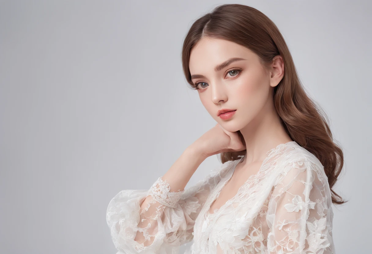 (a girl on white background),(best quality,realistic:1.37),(portrait),(soft lighting),(vivid colors),(fine details),(long hair),(youthful and beautiful face),(delicate features),(elegant posture),(stylish clothing),(innocent expression),(subtle shadows),(high-res),(meticulously rendered),(studio photography),(bokeh)