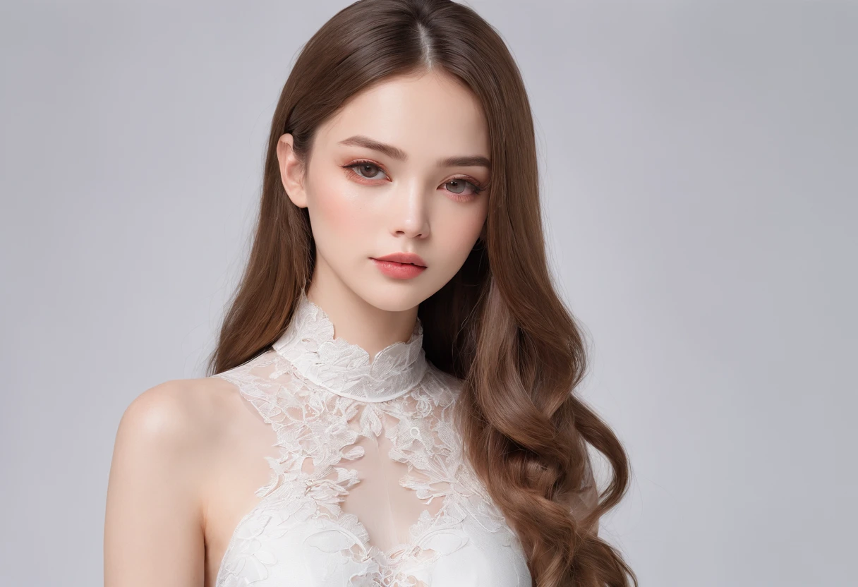 (a girl on white background),(best quality,realistic:1.37),(portrait),(soft lighting),(vivid colors),(fine details),(long hair),(youthful and beautiful face),(delicate features),(elegant posture),(stylish clothing),(innocent expression),(subtle shadows),(high-res),(meticulously rendered),(studio photography),(bokeh)