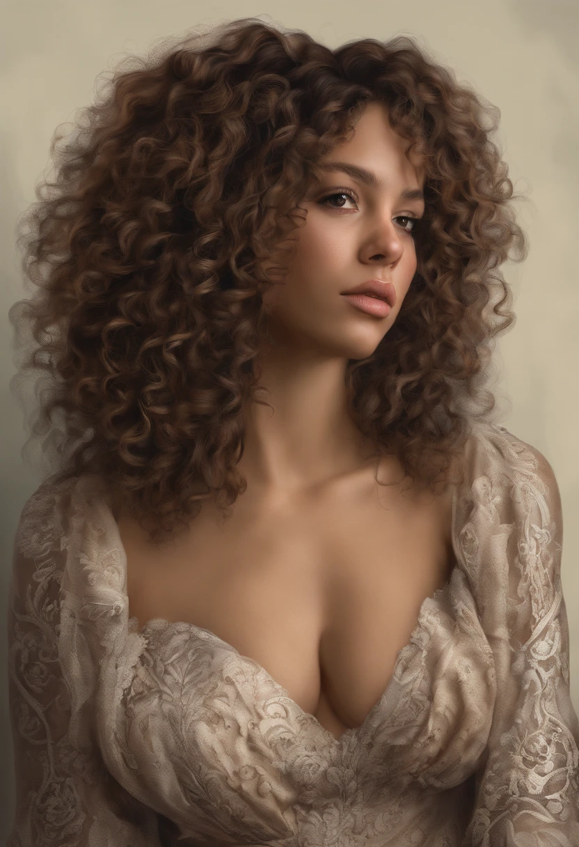 femme, long, curly hair , jeune, 25 ans , Métis, en robe