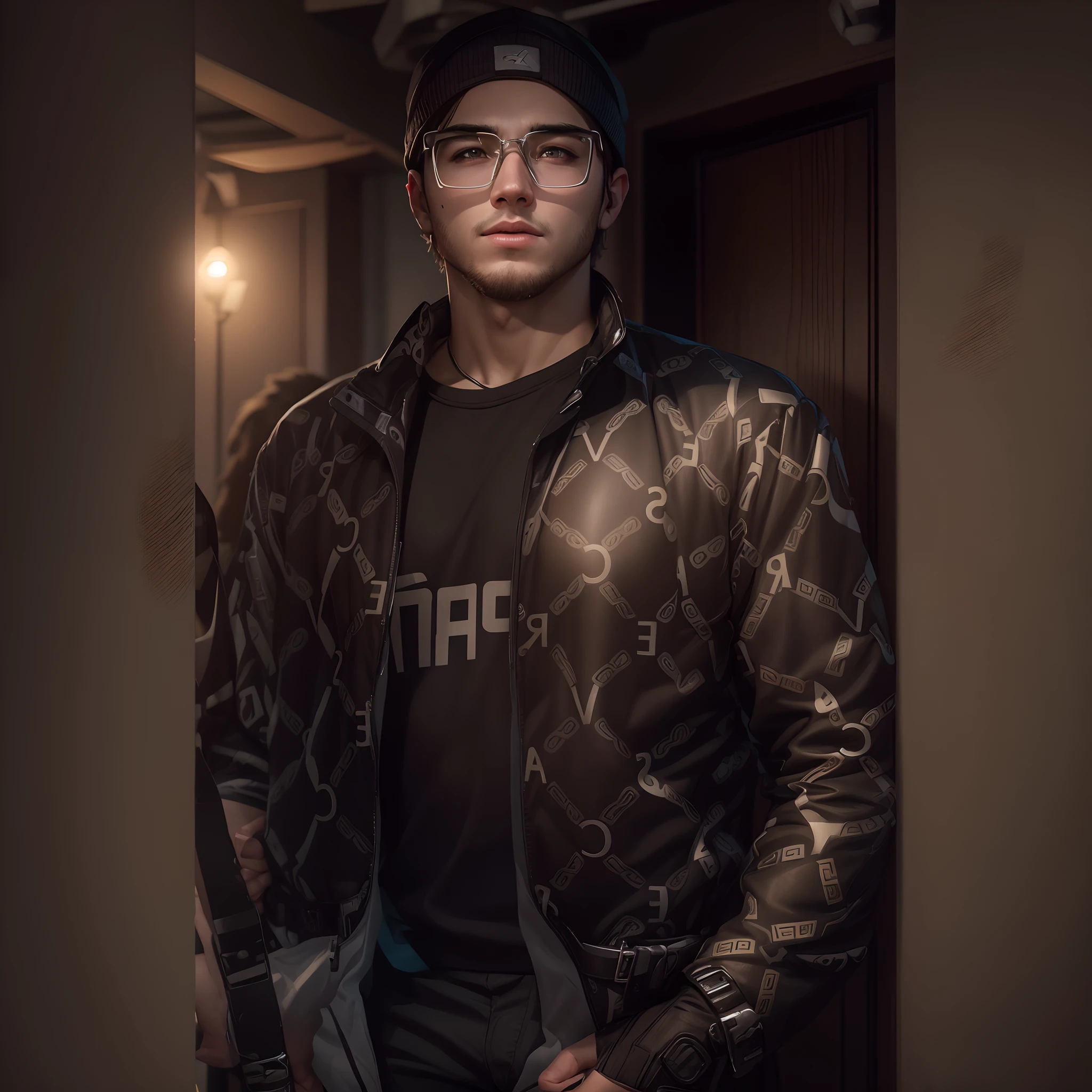 21years old boy shapely body, hdr , background with lights , smooth , realstic