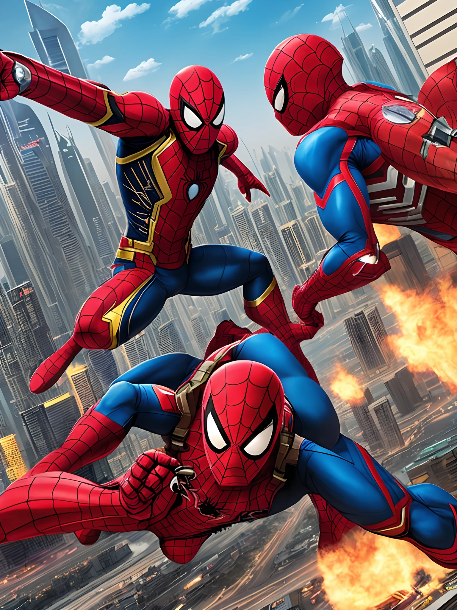 Spider man and iron man fighting with amines in Dubai city game