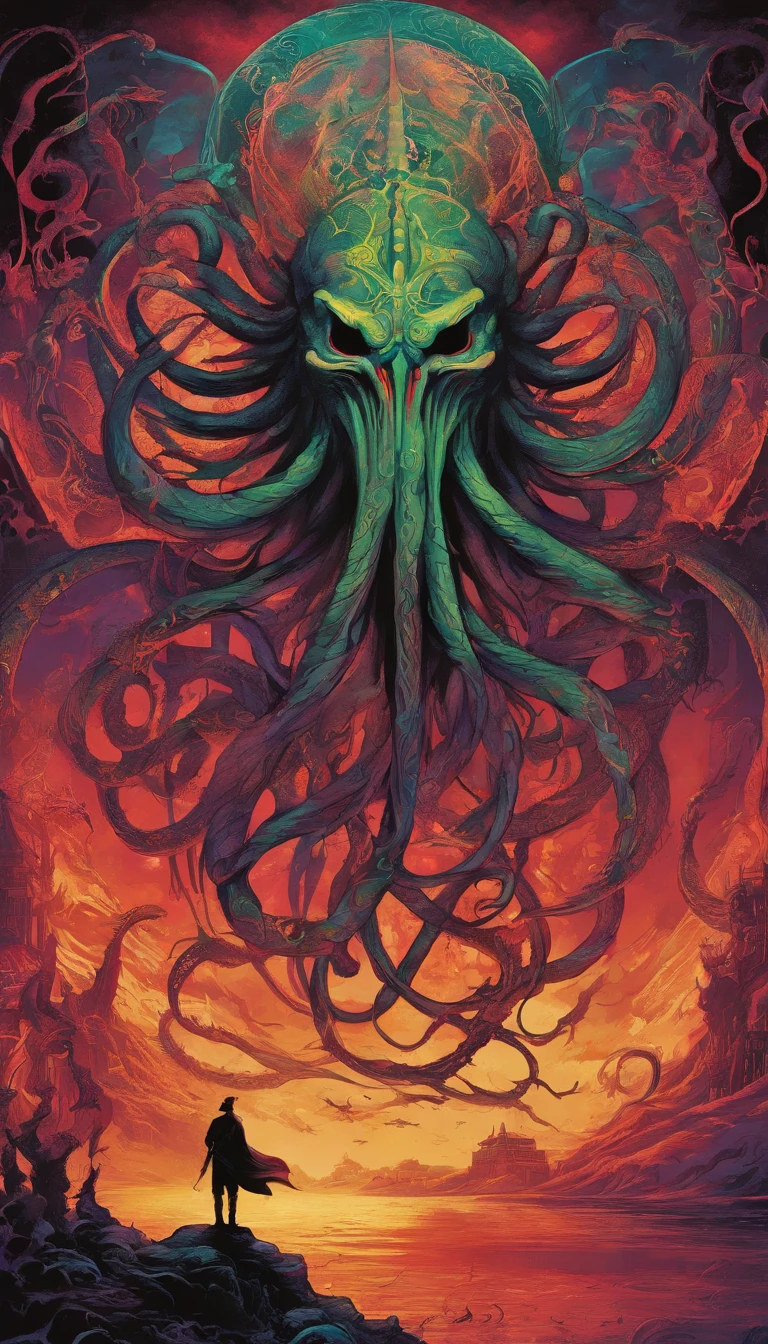 Digital art inspired by the cosmic horrors found in the works of Algernon Blackwood. An enigmatic space horror takes the form of a <lora:Elamite_Sphere:0.6>colossal eye within a grand sphere. Eldritch entities, reminiscent of Blackwood's creations, emerge as Cthulhu ominously consumes the sun. Thousands of humanity's last defenders, along with starships, embark on a desperate mission to thwart this cosmic threat. Crafted in mesmerizing high definition 8K, the celestial battleground unfolds against the backdrop of the Milky Way, partially obscured by cosmic shadows. Mind flayers, illithids, and abyssal demons inhabit deep space, engaging in a profound cosmic struggle, signaling an impending cataclysm.