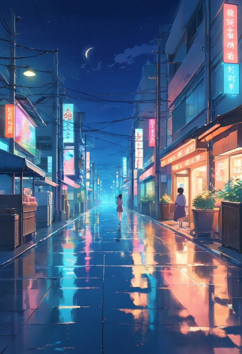 (best quality,4k,highres,masterpiece:1.2),ultra-detailed,realistic,neon light art,in the dark of night,moonlit seas,clouds,moon,stars,colorful,night scene,night life,vibrant colors,glowing lights,reflection on water,shimmering waves,urban environment,twinkling lights,cityscape,lighted buildings,streetscape,electrifying atmosphere,illuminated signs,neon signs,nighttime beauty,colorful palette,luminous glow,ethereal ambiance,dazzling visuals,artistic interpretation,mesmerizing,nighttime serenity,calm seas,tranquil mood,aesthetic perfection,cast shadows,dreamlike,nighttime tranquility,nocturnal wanderings
