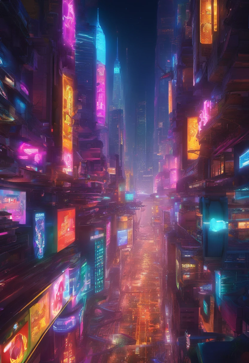(absurdres, highres, ultra detailed), science fiction, long shot, futuristic city, nighttime, glass towers soar into the sky, lights, ribbons of light flow represent hovering cars flying between the towers. night sky, clouds, rain, reflections, city seems endless, streaks of light through sky