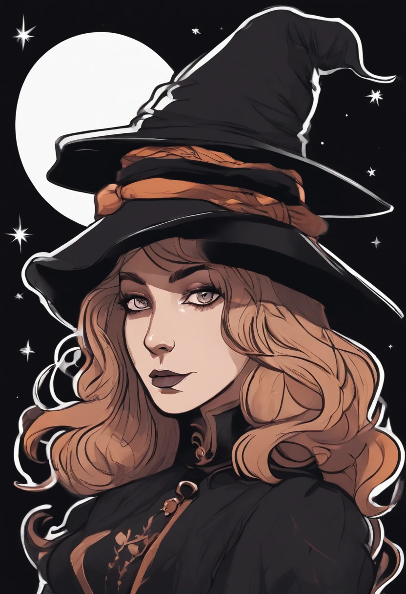/imagine prompt: Witch girl illustration for sticker with black background, In bold, Smooth edges, Trashkor, Light shading --V 5.2