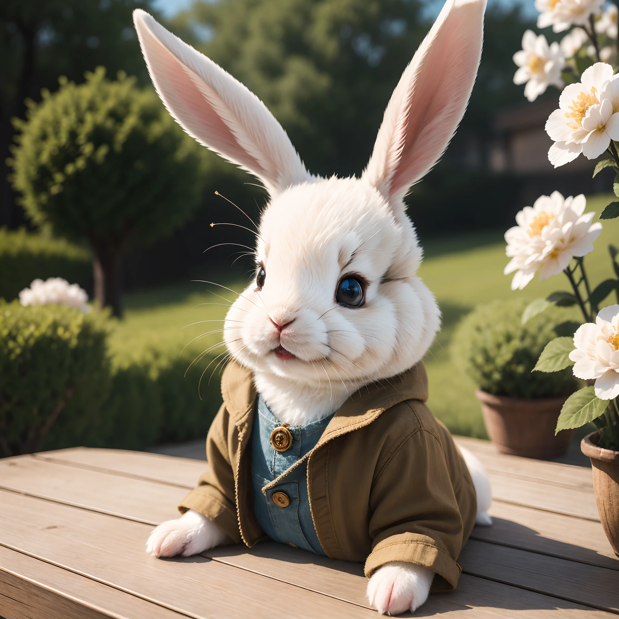 (best quality,4k,8k,highres,masterpiece:1.2),ultra-detailed,(realistic,photorealistic,photo-realistic:1.37),beautiful detailed eyes,beautiful detailed lips,extremely detailed eyes and face,longeyelashes,adorable fluffy bunny,soft, furry texture,playful expression,lively pose,sitting on a bed of flowers,handmade illustration,watercolor painting style,pastel colors,dreamy lighting,dainty and delicate,whimsical artwork,Chinese folklore-inspired,sparkling eyes,fluffy cotton tail,mischievous smile,cute as a button,sweet and innocent,gentle and serene ambiance,joyful and vibrant,elegant and graceful,delightful countryside background,peaceful and relaxing atmosphere.