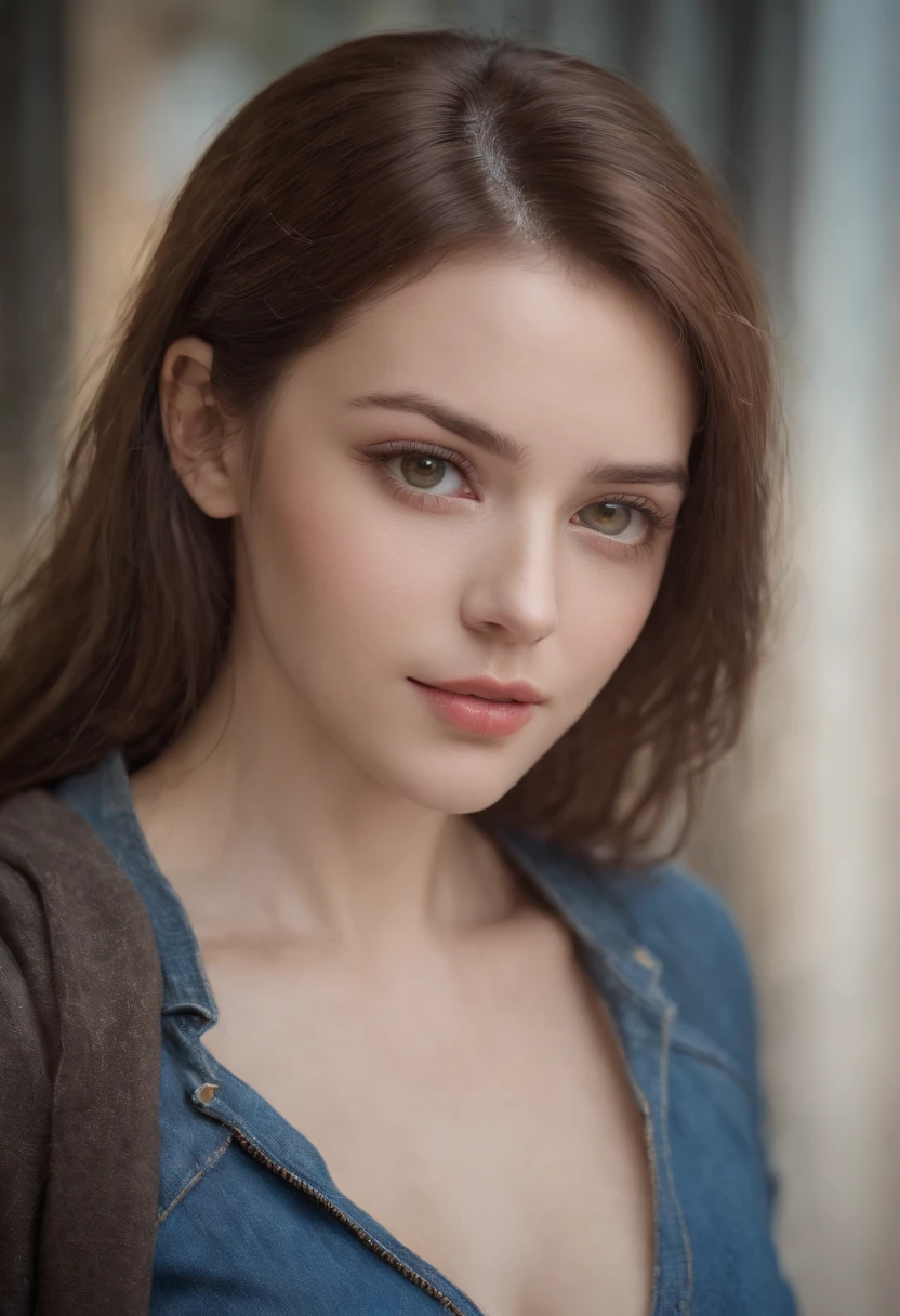 woman 21 years old, brown hair, grean eyes, slimskin, Realistic, full body, wearing jeans and bra, Cyborg:1.1)，([Tail | detailed wire]:1.3)，(Complicated details)，hdr，(Complicated details，ultra - detailed:1.2)，Cinema lenses，Vignette，at centre，Macro lens, Cyborg, Cyberpunk Style, ((Intricate details)), hdr, ((Intricate details, ultra - detailed)), cinema shot, Vignette, Perfect (((Gorgeous face))), Highly detailed, iintricate