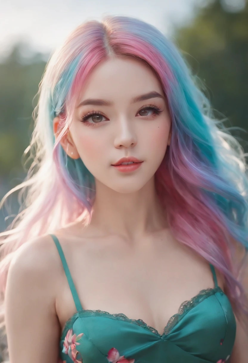(focus detailed mouth), (teeth), (ear) ,anime girl with colorful hair and a colorful dress, rossdraws pastel vibrant, rossdraws cartoon vibrant, anime style 4 k, beautiful anime portrait, artgerm colorful!!!, ! dream artgerm, beautiful anime girl, anime styled digital art, anime art wallpaper 4k, anime art wallpaper 4 k, digital anime art, extremely detailed artgerm