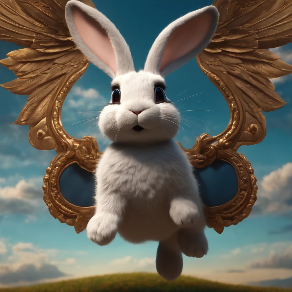 (masterpiece), (extremely intricate:1.3), (realistic), movie screencap, bunny with wings,flying through the sky, 8k, 4k, hd