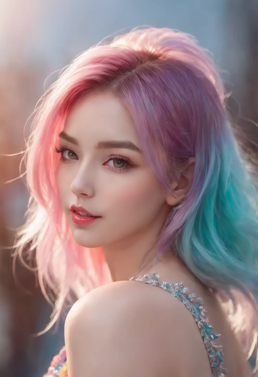 (focus detailed mouth), (teeth), (ear) ,anime girl with colorful hair and a colorful dress, rossdraws pastel vibrant, rossdraws cartoon vibrant, anime style 4 k, beautiful anime portrait, artgerm colorful!!!, ! dream artgerm, beautiful anime girl, anime styled digital art, anime art wallpaper 4k, anime art wallpaper 4 k, digital anime art, extremely detailed artgerm