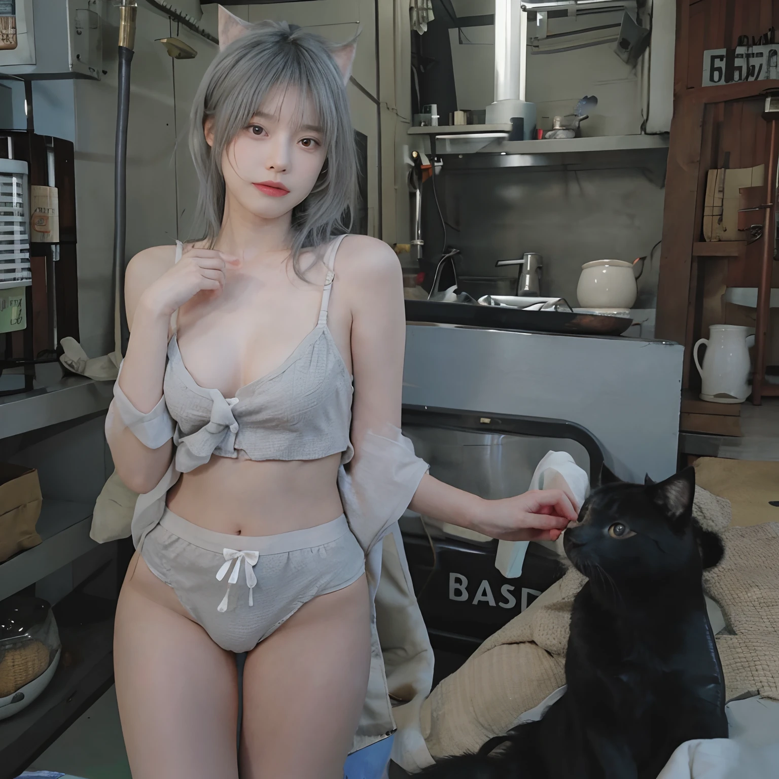 elbow、Touching a cat、
