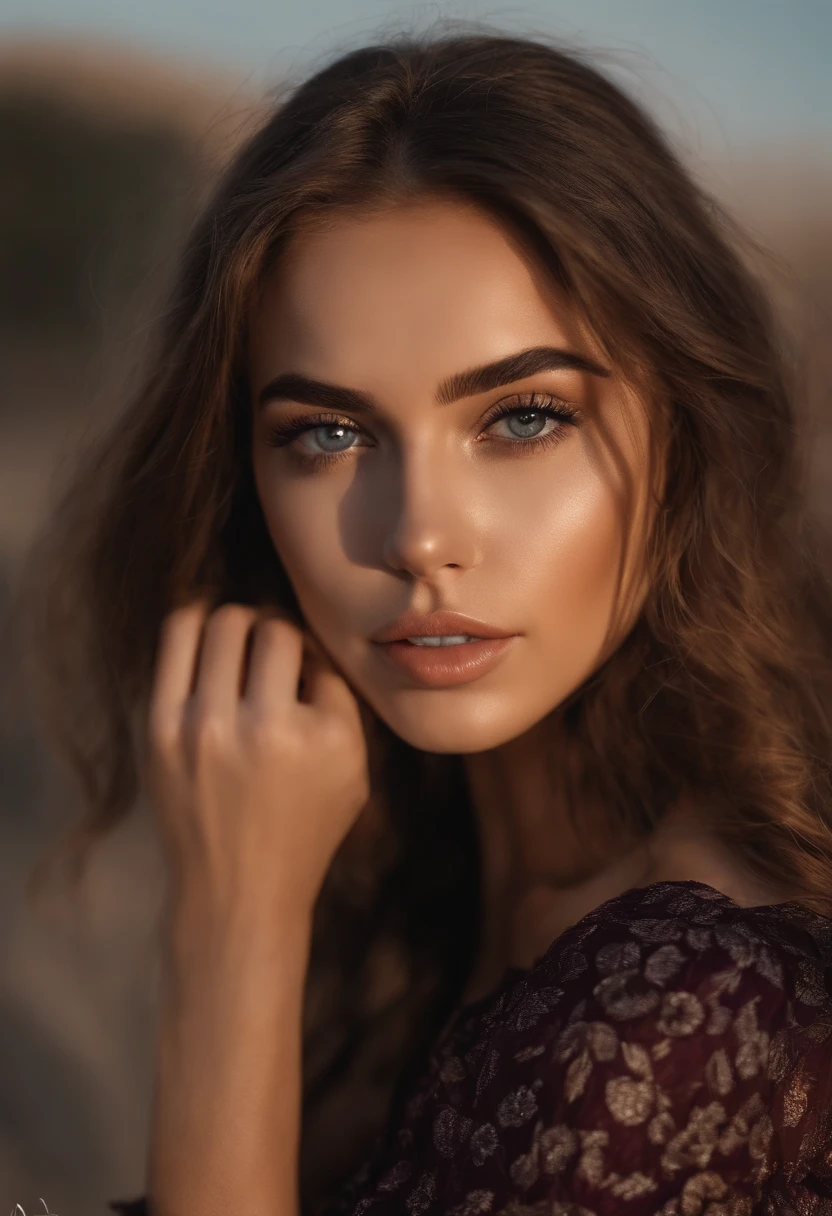 Arafed woman completely , fille sexy aux yeux bruns, ultra realist, Meticulously detailed, Portrait Sophie Mudd, cheveux bruns et grands yeux, selfie of a young woman, Dubai Eyes, Violet Myers, sans maquillage, maquillage naturel, looking straight at camera, Visage avec Artgram, Maquillage subtil, Great photo of the whole body kneeling on the bed, dans la chambre, Medium to large bust