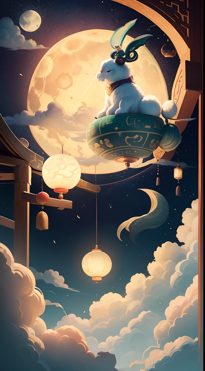 Mid-Autumn Festival Jade Rabbit Chang'e Flying Moon Cake Auspicious Cloud Country Chaofeng Illustration Festival