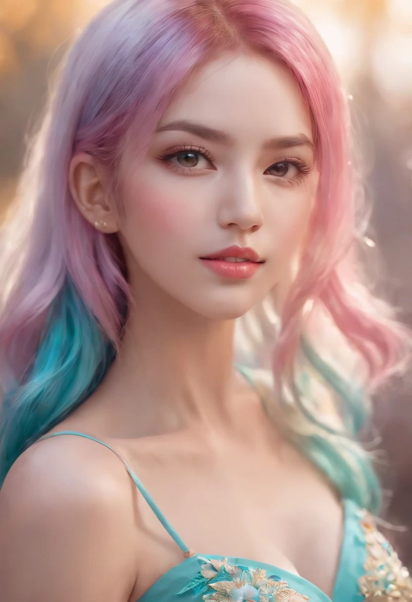 (focus detailed mouth), (teeth), (ear) ,anime girl with colorful hair and a colorful dress, rossdraws pastel vibrant, rossdraws cartoon vibrant, anime style 4 k, beautiful anime portrait, artgerm colorful!!!, ! dream artgerm, beautiful anime girl, anime styled digital art, anime art wallpaper 4k, anime art wallpaper 4 k, digital anime art, extremely detailed artgerm