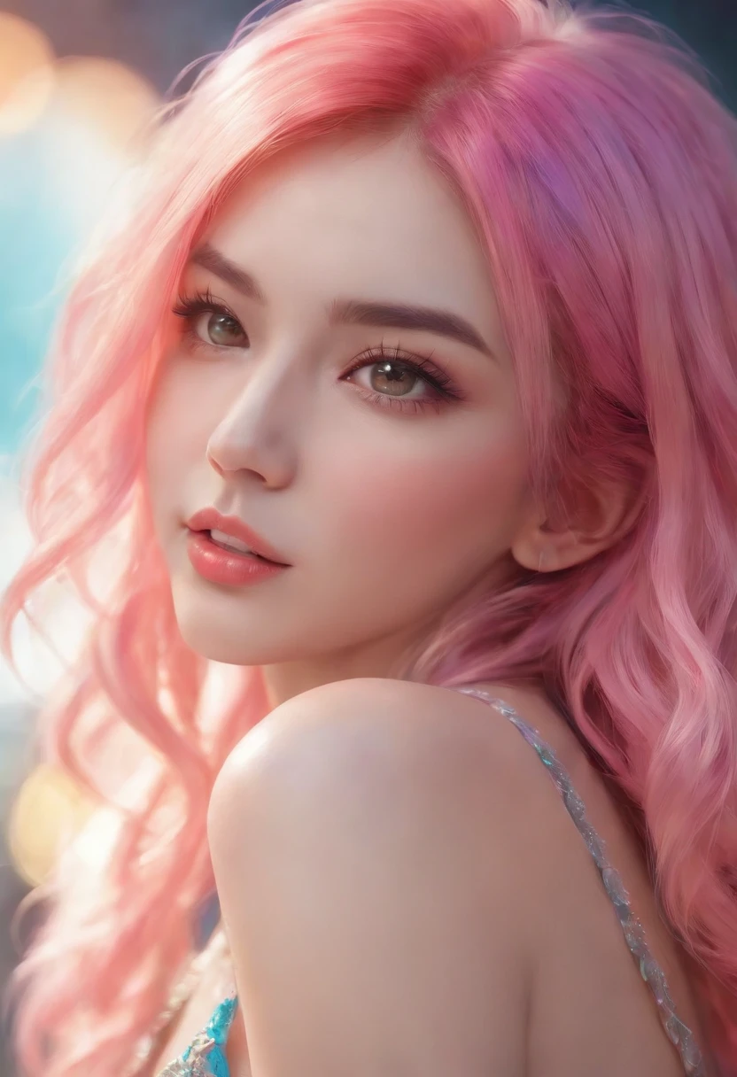 photorealistic, masterpiece, sidelights, exquisite gentle eyes, character focus, face focus, portrait, masterpiece, ,anime colored, cute face ,3D face, wavy long pink hair, 1 girl in tiny and tight satin dress ,blue eyes ,kind face, blush, hair ribbon ,cute face, gentle smile ,Gentle face ,glowing eyes ,neat and clean, adorable ,Slim Body, shiny hair, shiny skin ,niji, sketch, manga ,idle animation, ,striking a pose with index finger on the cheek, long shot, massive breasts, huge breasts ,nipples, erect nipples, perfect nipples, detailed nipples, nude ,medium long body shot , dim light cherry blossoms background