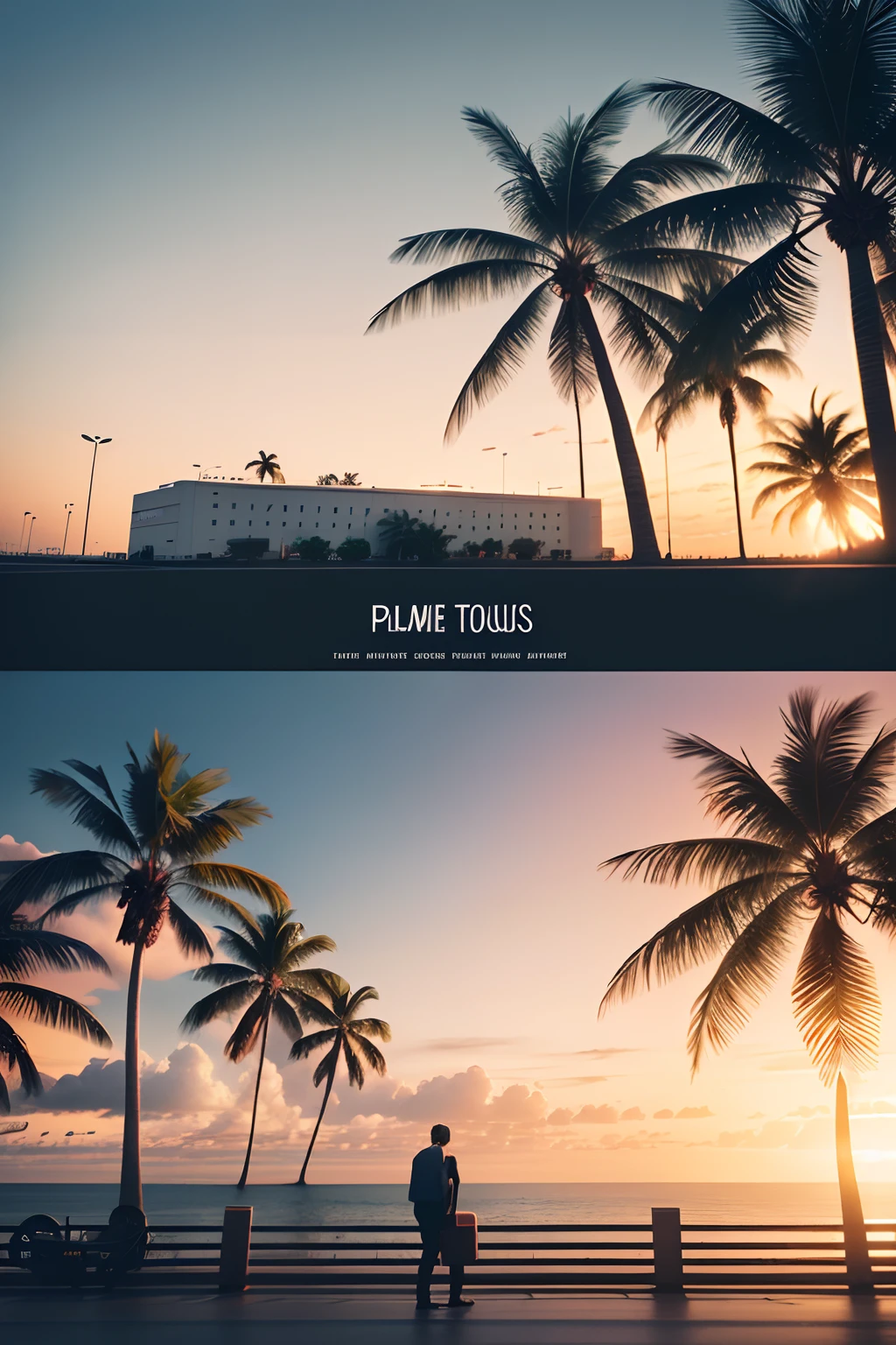 Professional website layout, Travel & Tourism, The layout depicts palm trees, airplane, suitcase, ui/ux, light background, soft colour, Minimalist style
