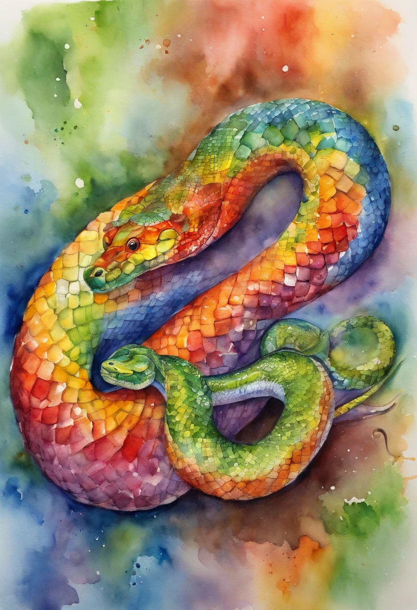 Picture of a serpent, rainbow colours, vibrant, spectacular, no signature or watermark