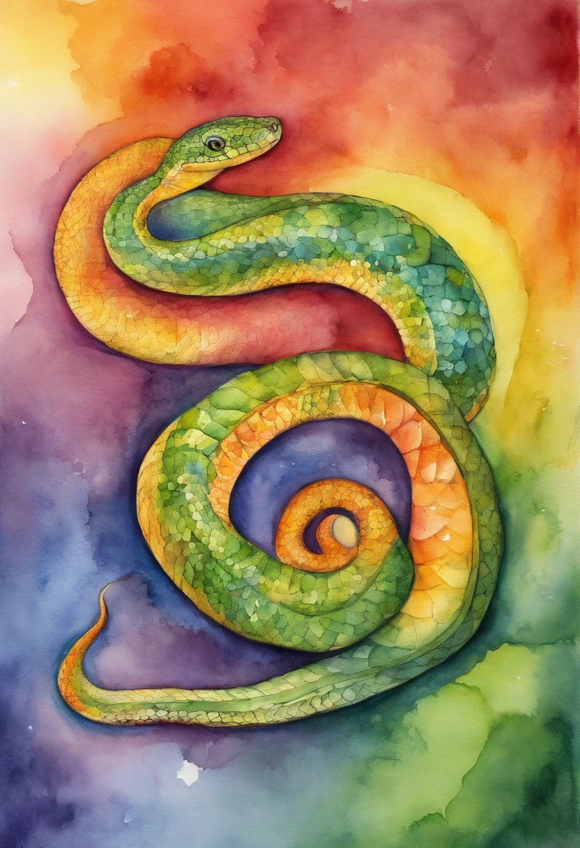 Picture of a serpent, rainbow colours, vibrant, spectacular, no signature or watermark
