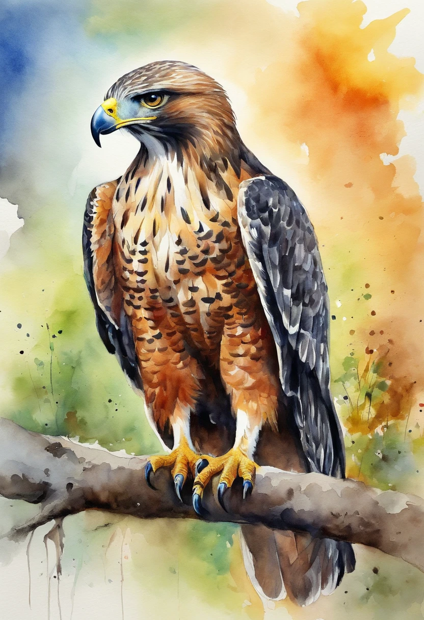 Picture of a hawk, rainbow colours, vibrant, spectacular, no signature or watermark