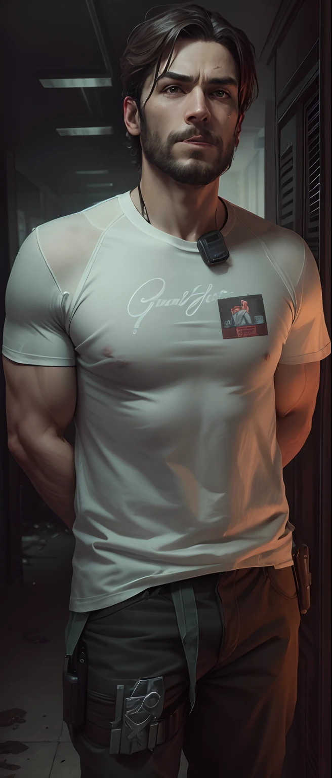 (magazine cover), with text, solo, 1boy, (Huge Muscular Old man as a undies ) (short hair, 2tone hair color, two tone hair colors, black and white hair color), pectoral, abnormal muscle size, very big muscle, legs open, absurdly muscle size, huge pectoral, wide pectoral, short white hair, short bearded, simple background, masterpiece, high detailed, 8k, high resolution, --style 250, -- v 6.0