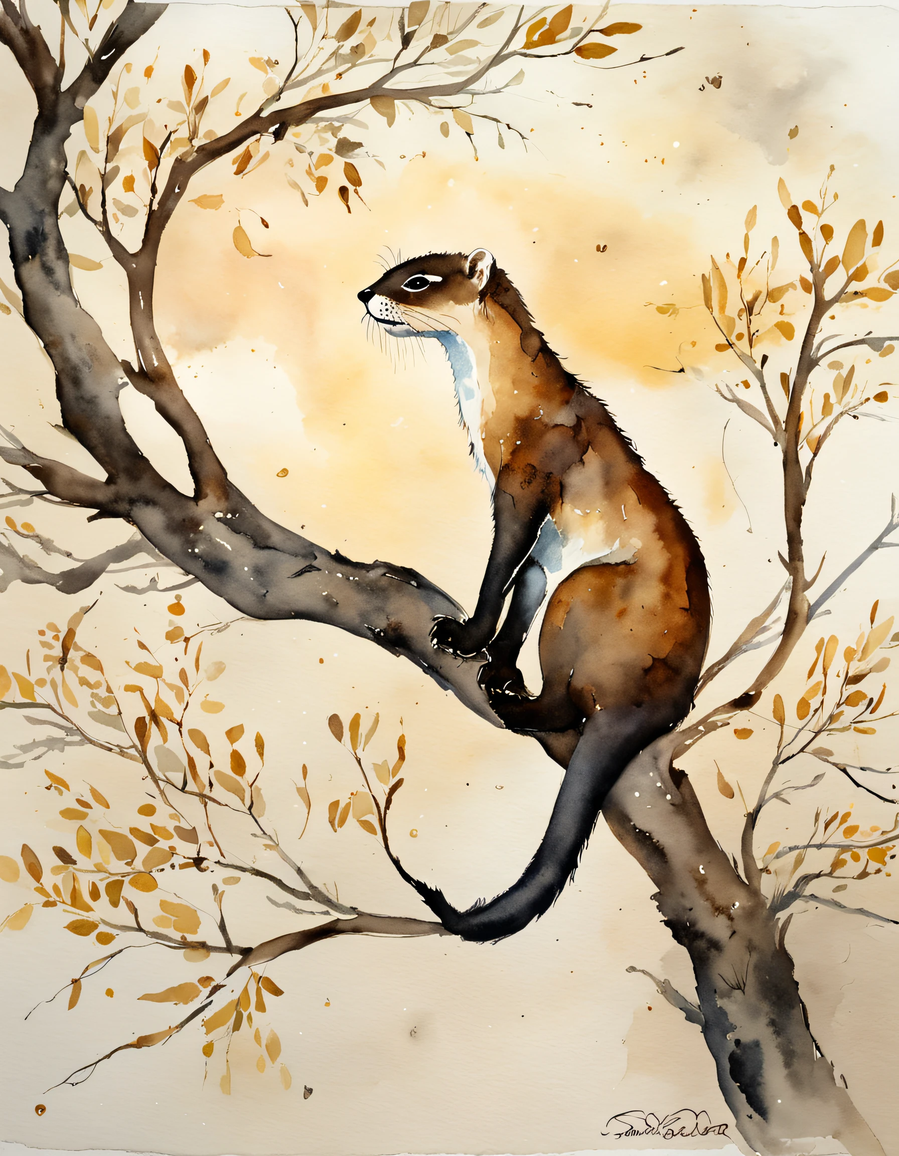 a tree, many branches, night sky, night, [moonlight], silhouette, masterpiece, best quality, ((panoramic view)), close upsilhouette of an otter looking at the camera