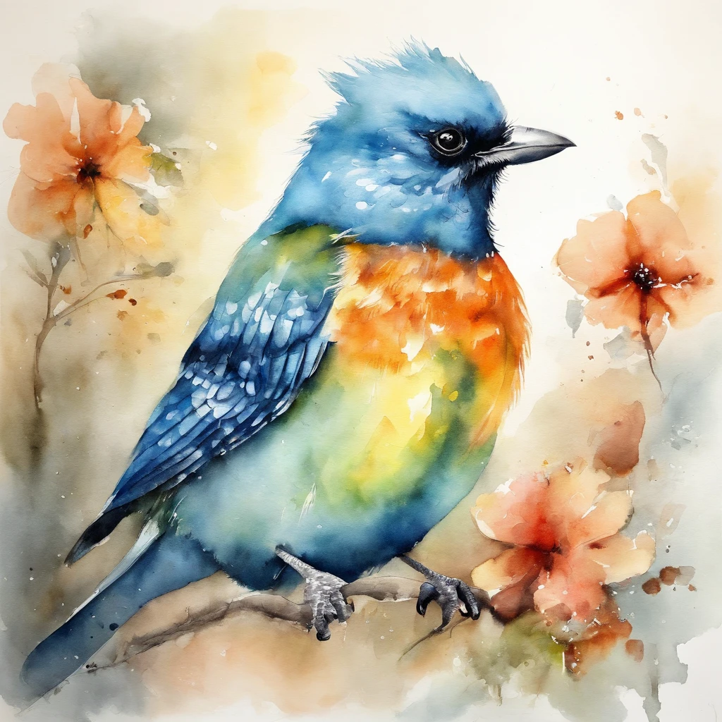 Picture of a bird, use the colours cyan, black and white, vibrant, spectacular, no signature or watermark