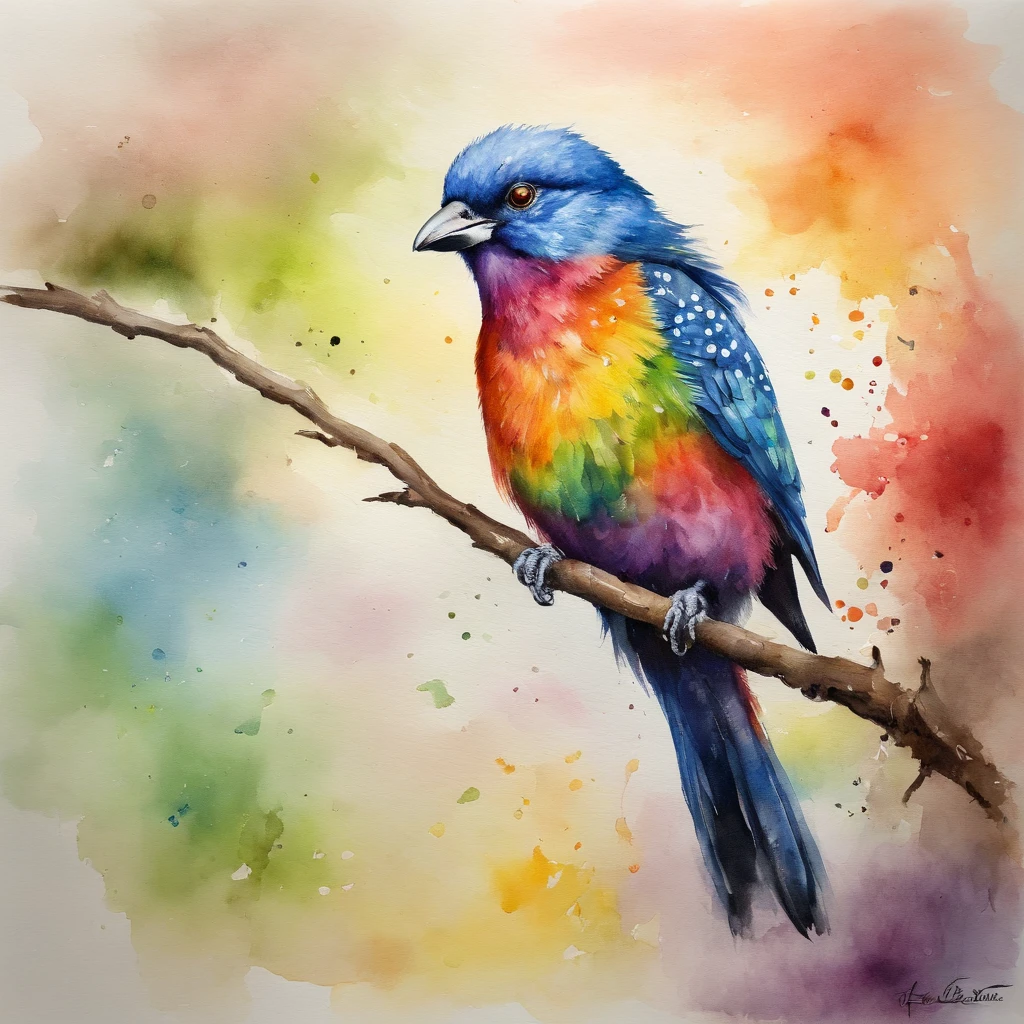 Picture of a bird, rainbow colours, vibrant, spectacular, no signature or watermark