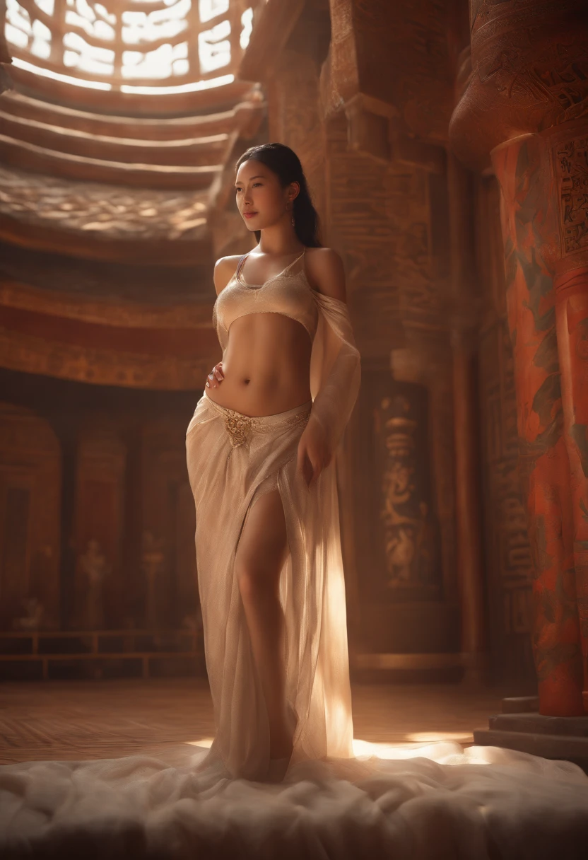 NSFW,(RAW photo, Best quality),(Realistic, photo-realistic:1.3),Best quality,Highly detailed,Masterpiece,Ultra-detailed,illustration,1girll,The upper part of the body_Body,Dynamic Angle,world masterpiece theater,Messy_Long_Hair,Best quality,Extremely detailed Cg Unity 8K wallpaper,ink,Amazing,Cinematic lighting,lens_flare,dunhuang_Style,