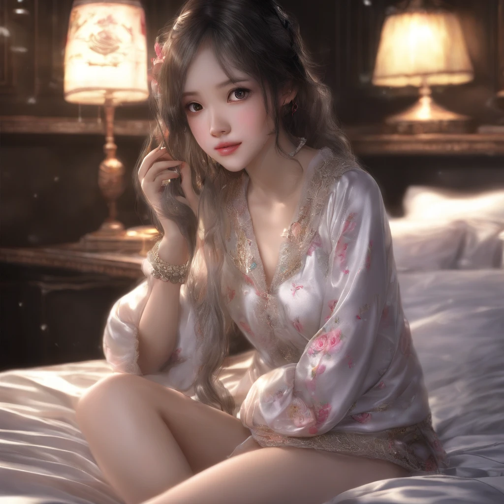 (Ultra Real), (Illustration), (High Resolution), (8K), (Very Detailed), (Best Illustration), (Beautiful Detailed Eyes), (Best Quality), (Super Detailed), (Masterpiece), (Wallpaper), (Detailed Face), Solo, (Dynamic Pose), One Girl, Brown Wavy Hair on the Bed, Losing Clothes, Japan Person, Iris Colored Eyes, (((Very Thin, Small and Short Night Dress)), Pretty big breasts, long legs, leg best ride, (without panties), (without bra) --auto --s2