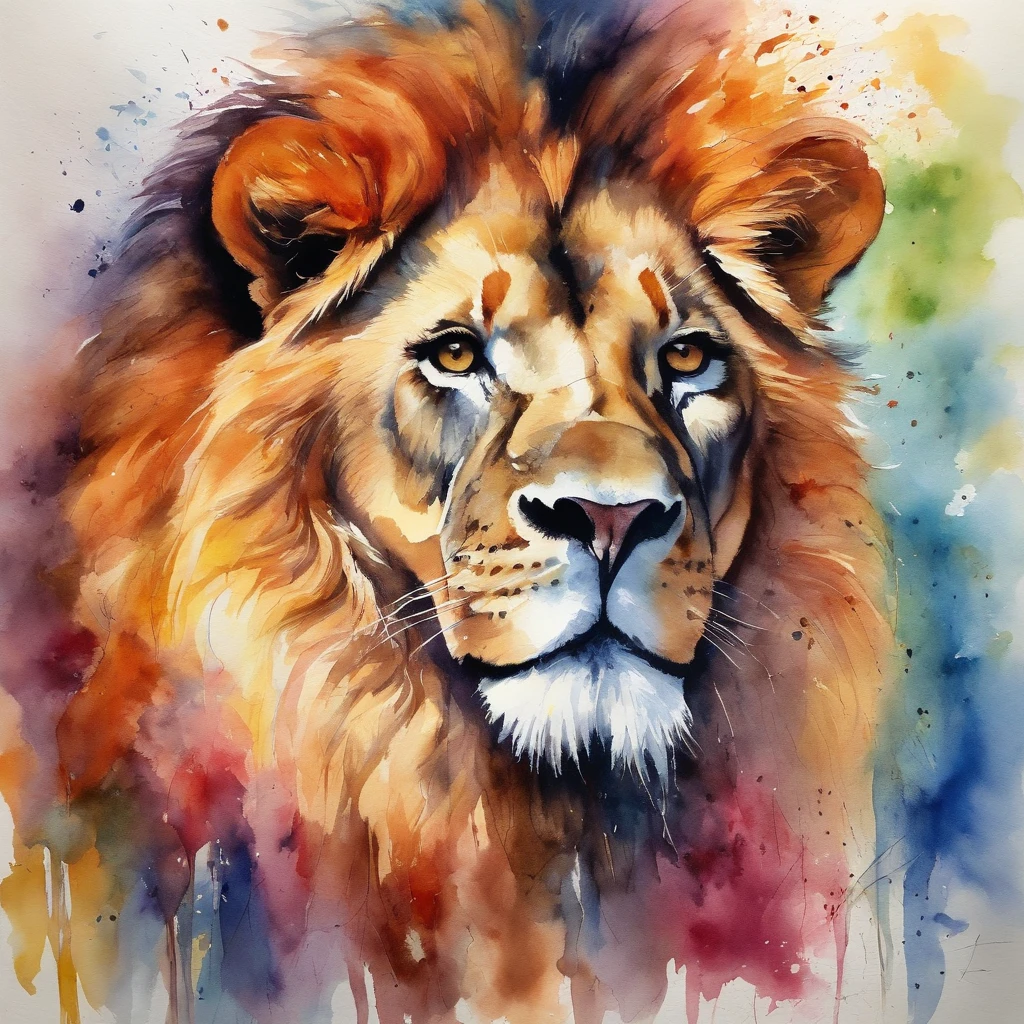 Picture of a lion, rainbow colours, vibrant, spectacular, no signature or watermark