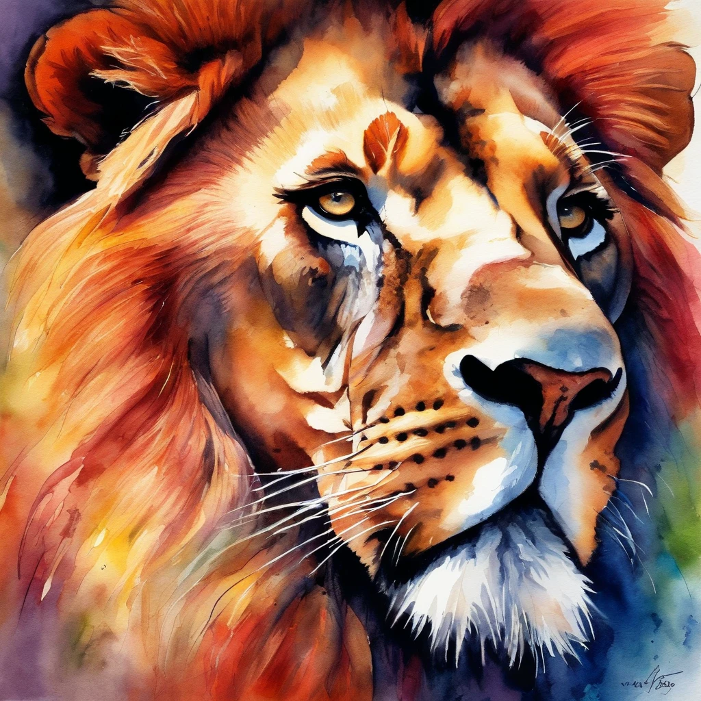 Picture of a lion, rainbow colours, vibrant, spectacular, no signature or watermark