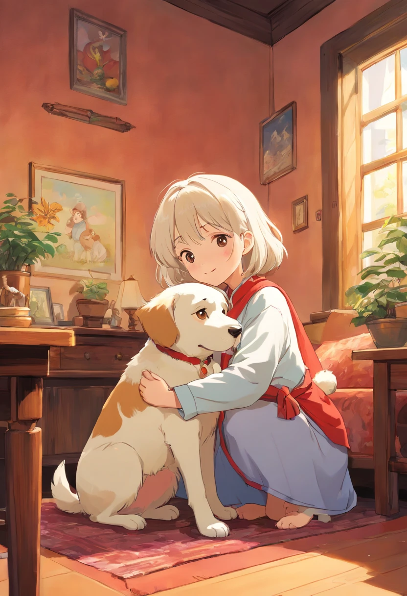 a Dog,、Extremely cute,blanche,Mofumofu、Mofumofu、Ultimate HD image quality、The ultra -The high-definition、high detailing、Best Quality、Makes you want to hug、inside in room、