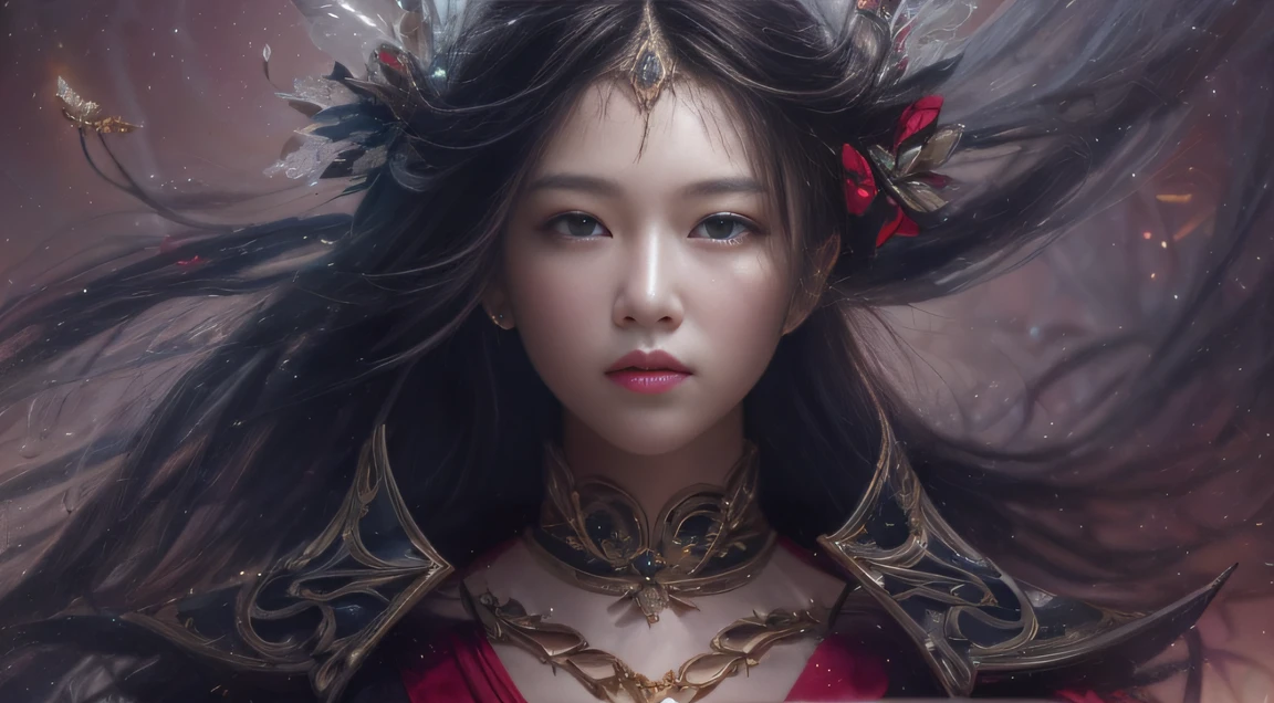 Fantasy Brunette Fairy Tale 32K,复杂,ellegance,highly detailed,A majestic,Digital photography,Top cinema lenses,surrealism painting,Broken rubies,Beating magic,Entwined water magic,(tmasterpiece,Cinematic light,Fine beautiful eyes:1.2),hdr,Void 5 Energy Storm,(China 1 girl,Black eyes:1.5),Rouge skin,Glowing skin,(sitting on the stone:1.5),delicated face,Black color hair,Wearing palatial red armor,cropped shoulders,The legend of the fantasy fairy,long skirt,Beautiful platinum armor,Rained,big breasts beautiful,looking at viewert,Face away from the camera,tmasterpiece,Side upper body,Side portrait close-up
Wait for it to start