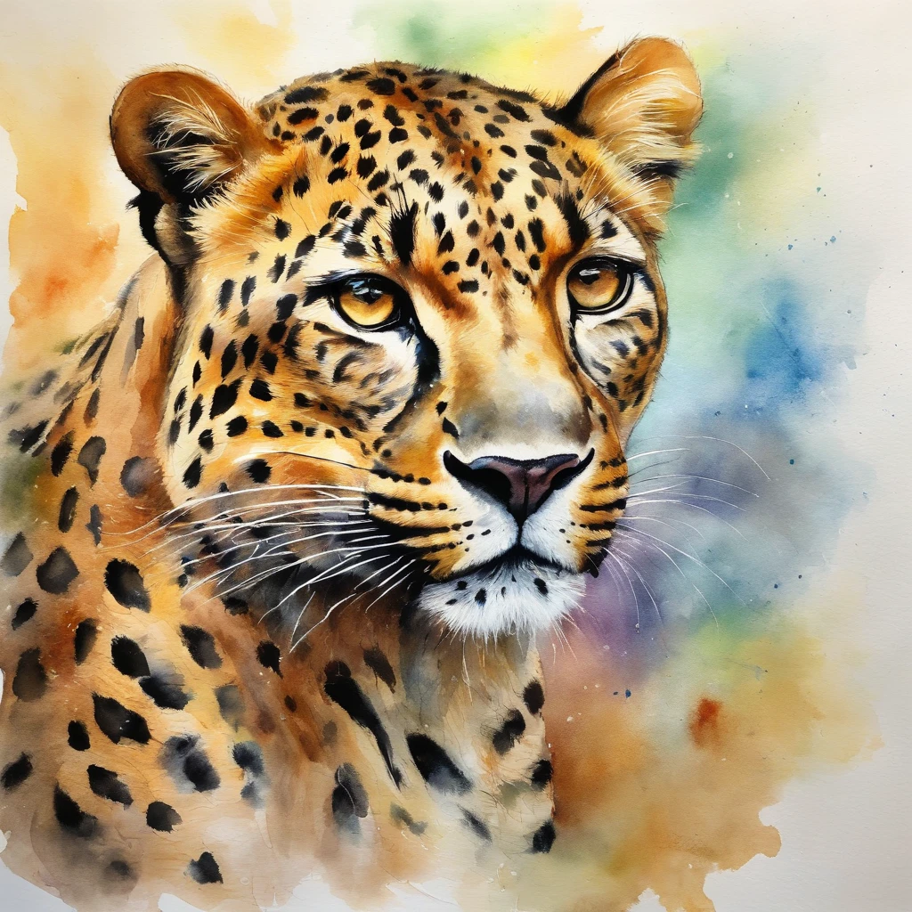 Picture of a leopard, rainbow colours, vibrant, spectacular, no signature or watermark, no signature