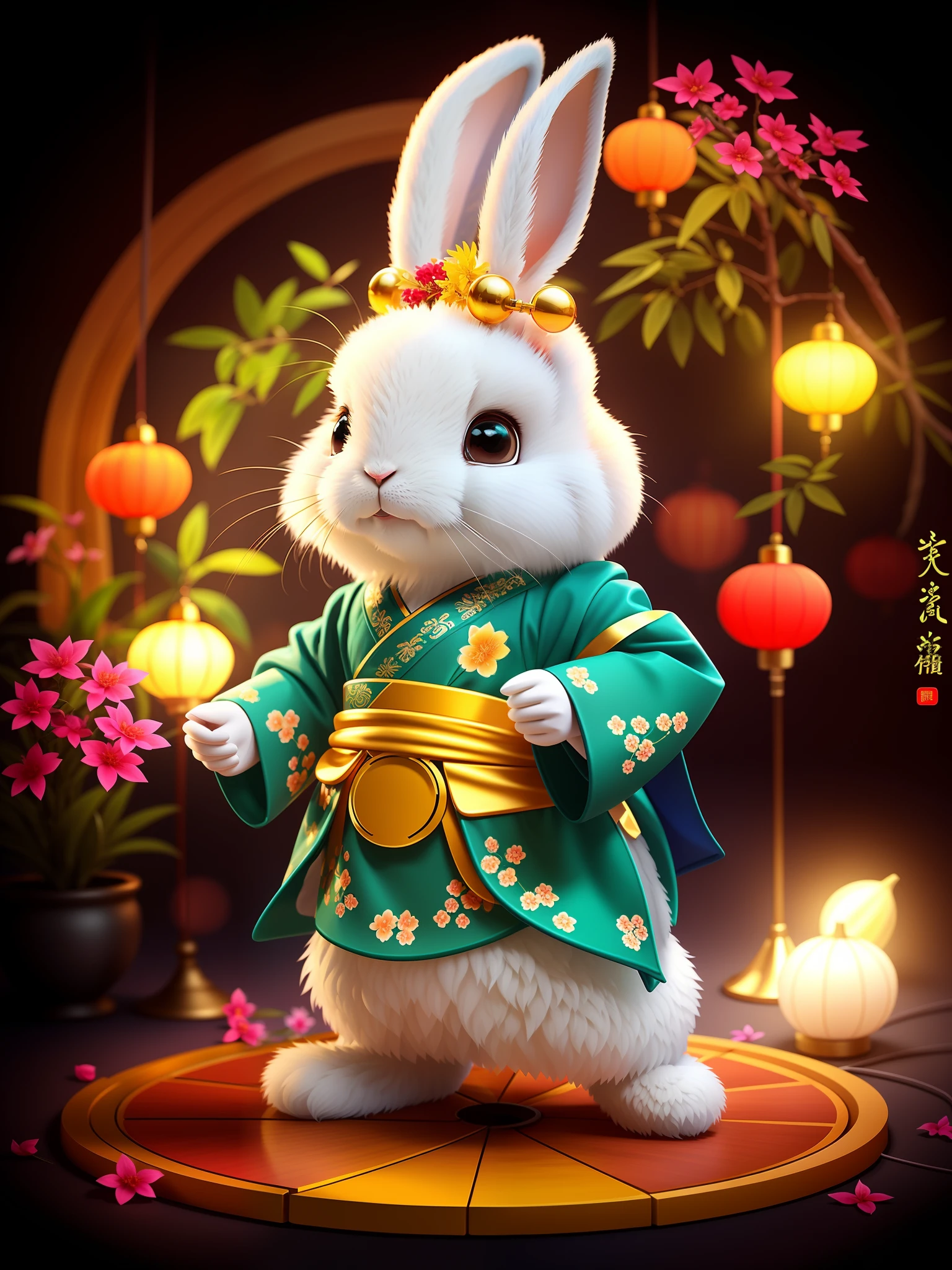 (personification:1.4),(full body shot of),(China - 1 cute rabbit,Hanfu,standing on two feet,moon full,Mid-Autumn Festival,sweet osmanthus,Oriental elements),(Chinese - chic illustration:1.5,Vector painting:1.5),(Chinese colors,senior color matching,gradient backgrounds,white backgrounid),(The is very detailed,reasonable design,Clear lines,High clarity,The best quality,tmasterpiece,offcial art,movie light effect,8K)