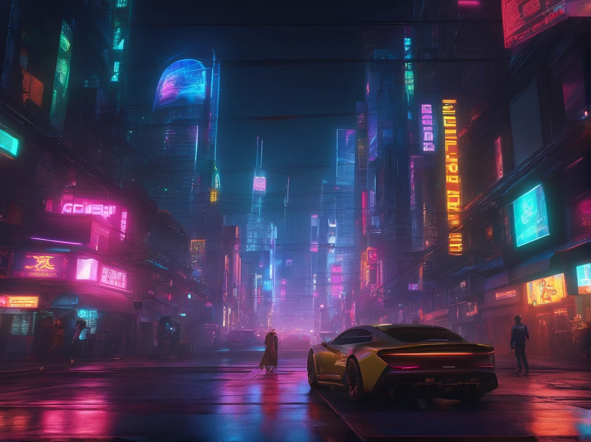 nighttime scene，beautifully lit，crossroad，high qulity，lightand shade contrast，Physical rendering