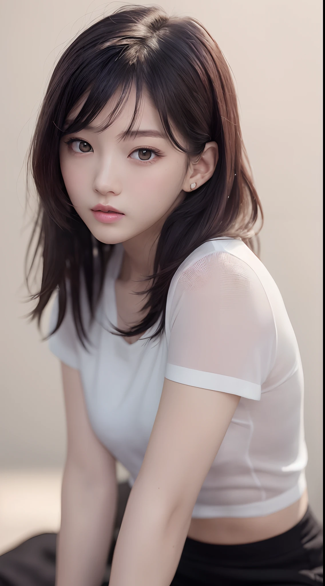 mix4,ulzzang -6500-v1.1, pureerosface_v1, 1girl in,beautiful vintage color, Instagram (Photorealistic, High resolution:1.4), ((Puffy eyes)), Looking at Viewer, , Full body (8K, Raw photo, Best Quality, masutepiece:1.2), (Realistic, Photorealsitic:1.37),(Sharp Focus:1.2), Professional Lighting, Photon mapping, Radio City, Physically-based rendering, (pale skin:1.2),NSFW, Small breasts,, Looking at Viewer, Middle hair, Portrait, Purple eyes, Wet clothes(sliver hair:1.1),Bangs, (Simple background:1.4), Solo, Upper body, White background,Realistic,(masutepiece:1.4),(Best Quality:1.4),(Shiny skin),,makeup,Red lips,Smile(skinny,Closed mouth,Shy, :1.3),Black shirt short sleeves,Black pencil short skirt,Black tight skirt,school unifrom
